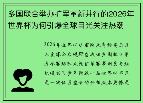多国联合举办扩军革新并行的2026年世界杯为何引爆全球目光关注热潮